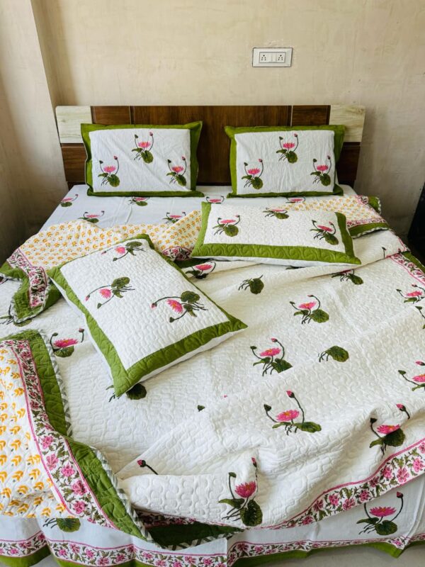 WOODEN HANDBLOCK PRINTED 6 PIECES QUILTED COMFORTER SET - Image 5
