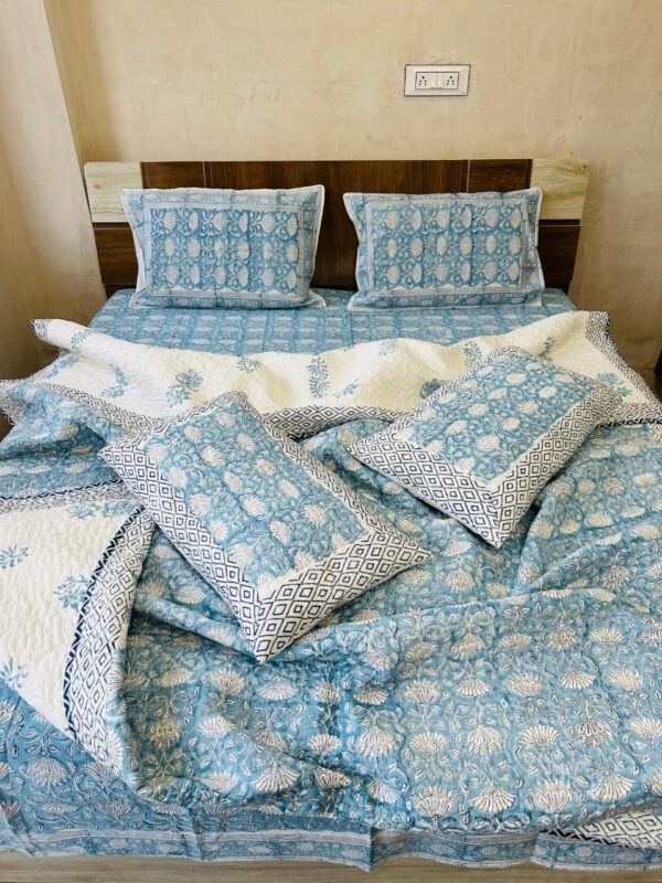 WOODEN HANDBLOCK PRINTED 6 PIECES QUILTED COMFORTER SET - Image 10