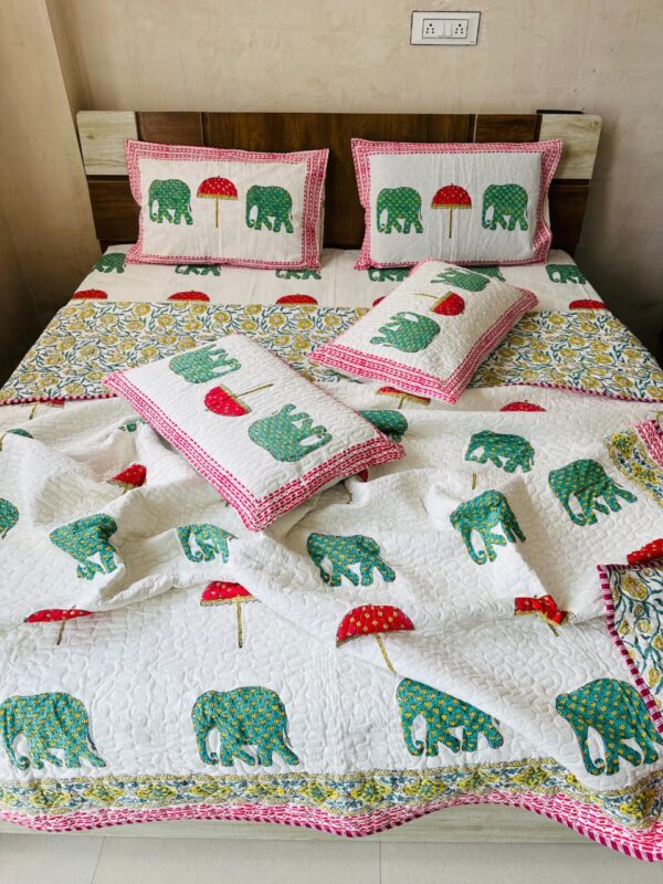 WOODEN HANDBLOCK PRINTED 6 PIECES QUILTED COMFORTER SET - Image 11