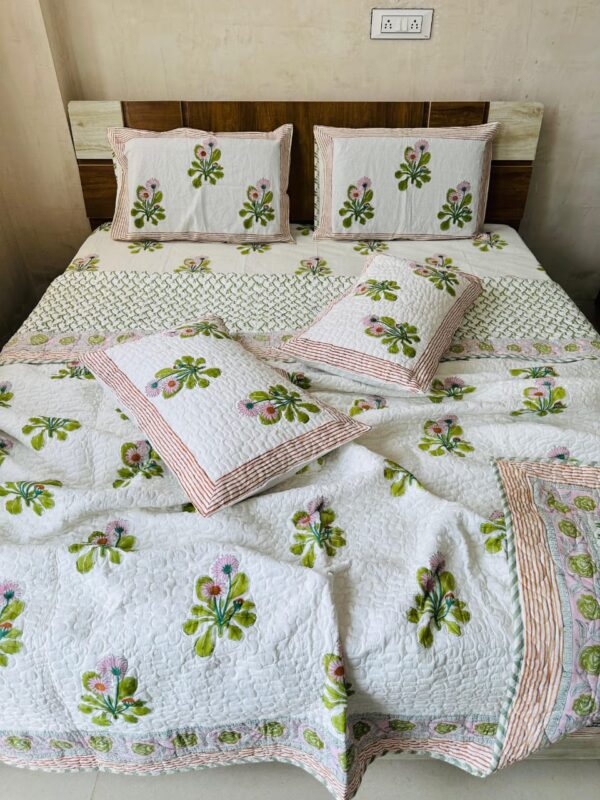 WOODEN HANDBLOCK PRINTED 6 PIECES QUILTED COMFORTER SET - Image 13