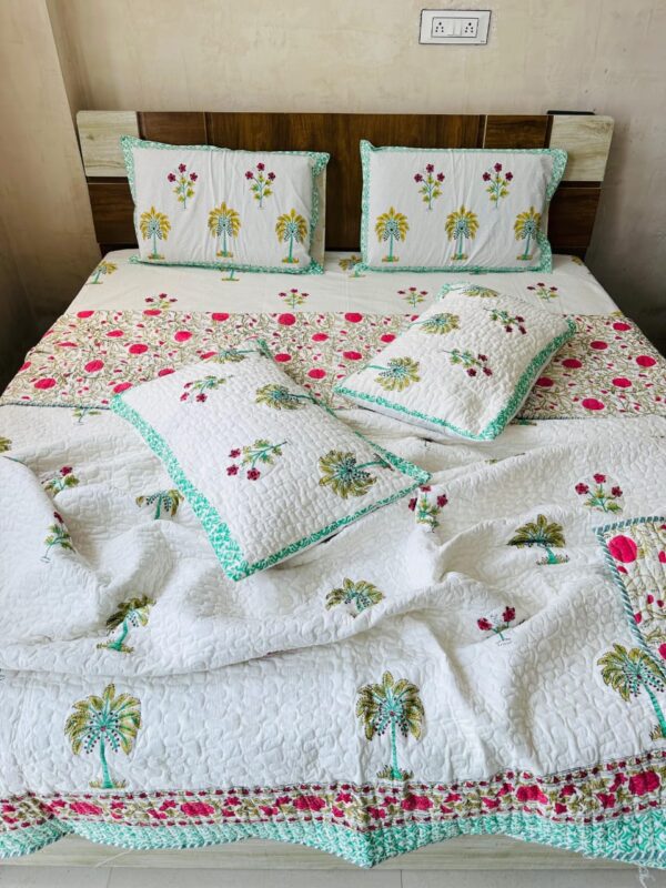 WOODEN HANDBLOCK PRINTED 6 PIECES QUILTED COMFORTER SET - Image 14
