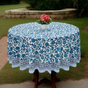 Hand Block Sanganeri Printed 8-Seater Round Table Cover