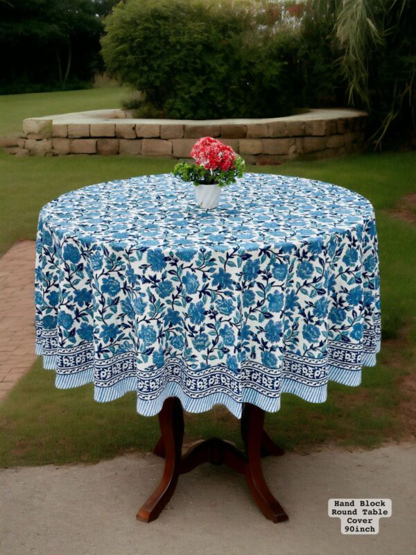 Hand Block Sanganeri Printed 8-Seater Round Table Cover