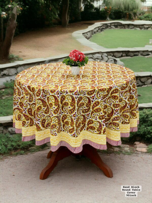 Hand Block Sanganeri Printed 8-Seater Round Table Cover - Image 10