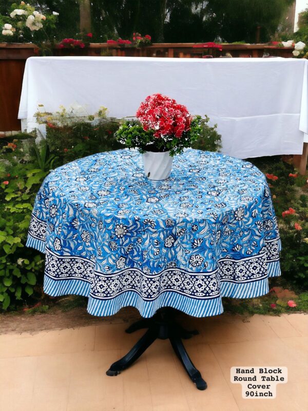Hand Block Sanganeri Printed 8-Seater Round Table Cover - Image 11