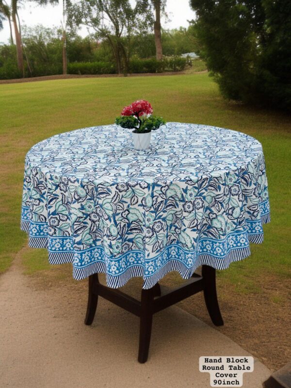 Hand Block Sanganeri Printed 8-Seater Round Table Cover - Image 12